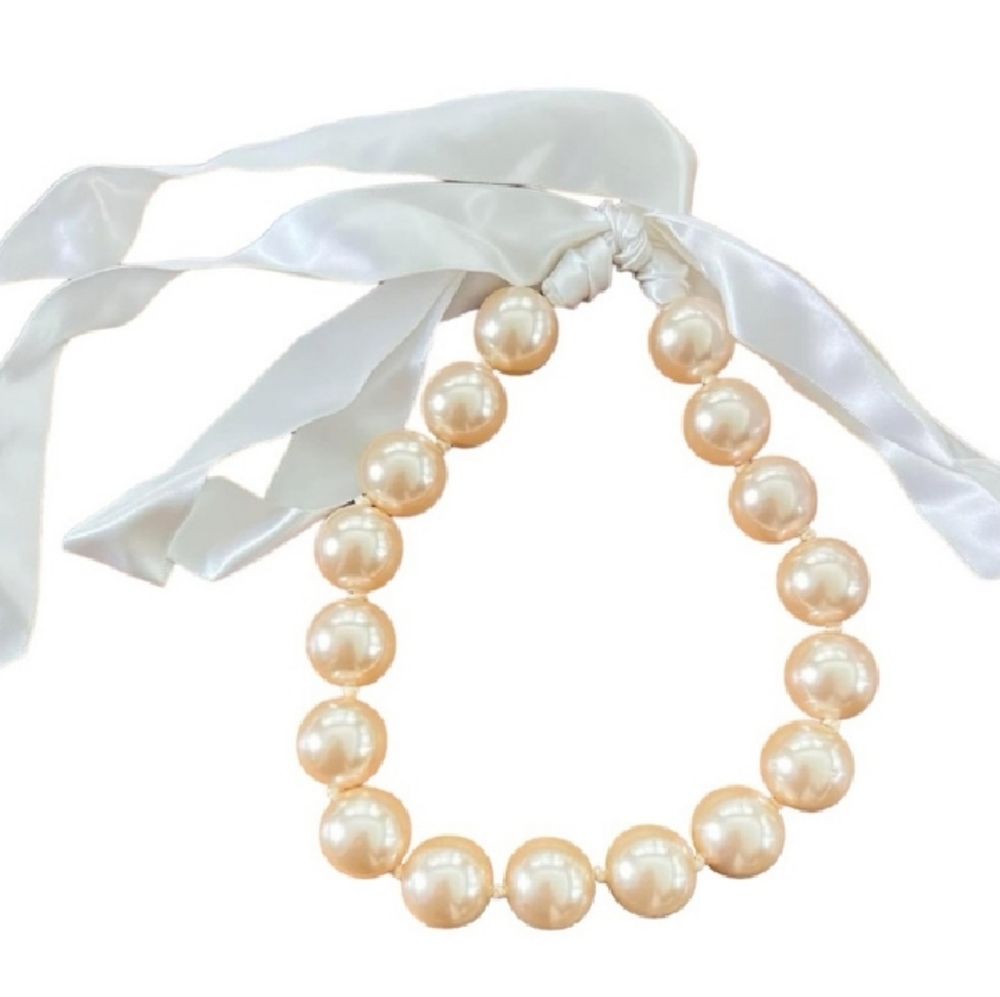 Pearl Choker Necklace has Satin Ribbon Tie Bride Bridesmaids Prom Formal NEW